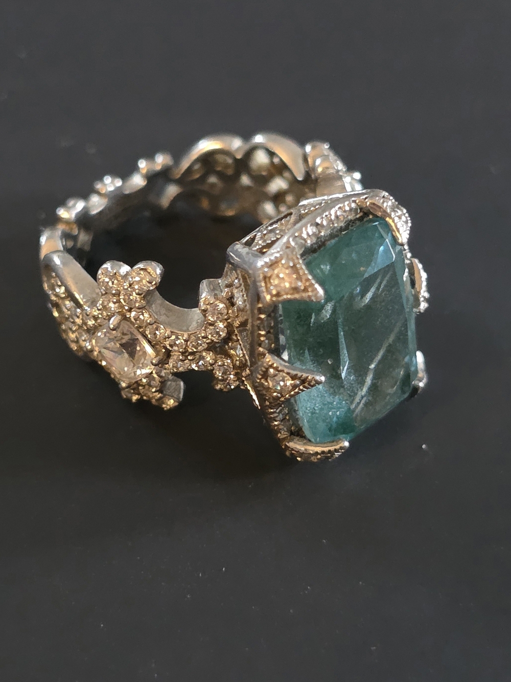 Unique Simulated Blue Topaz Statement Ring